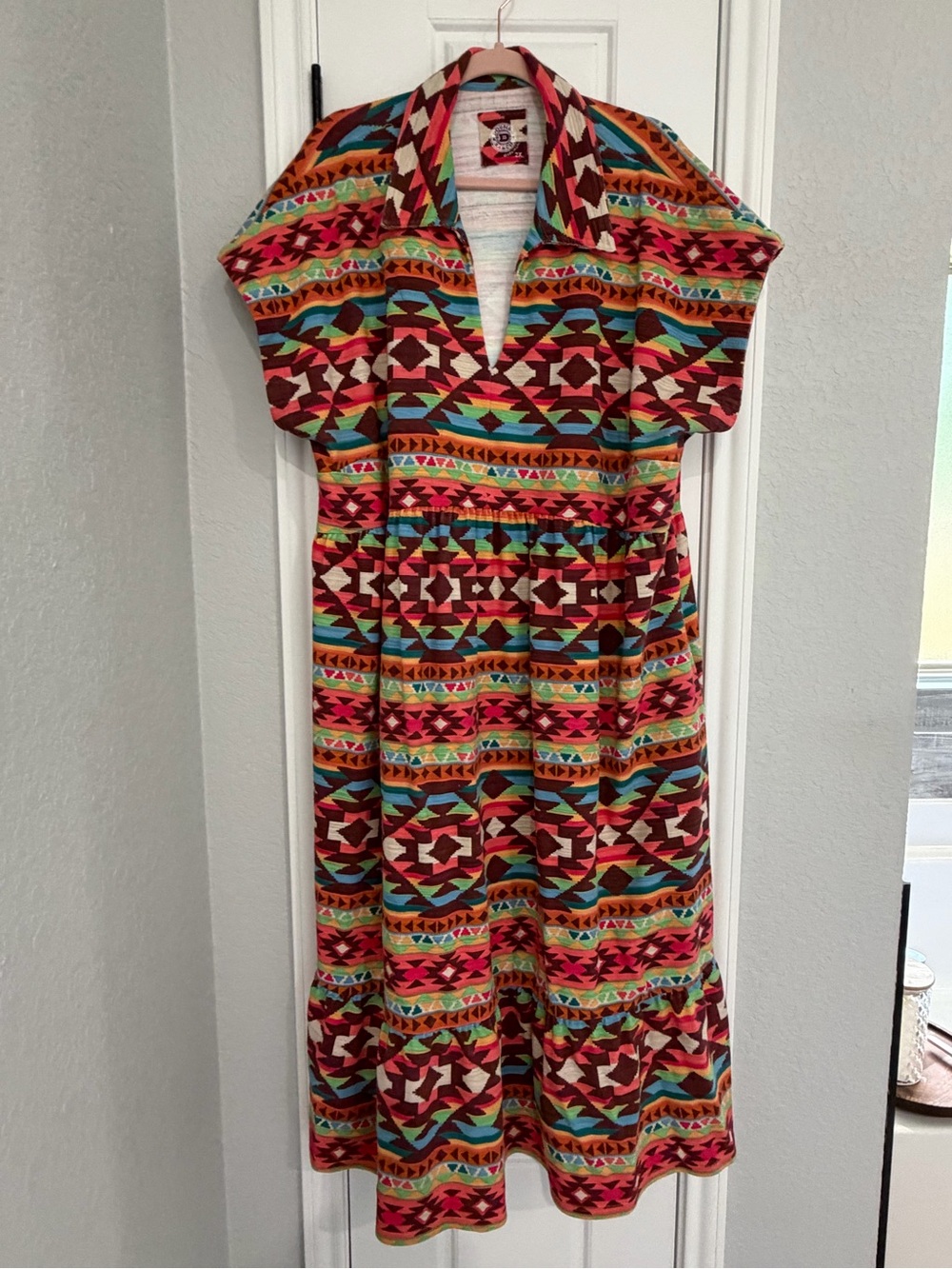 Double D Ranch Multicolor Aztec Maxi Dress - Red, Teal, Orange, Pink